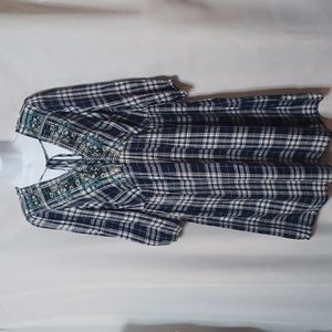 WESTPORT 1962 Embroidered Blue and White Plaid Midi Dress. Size M